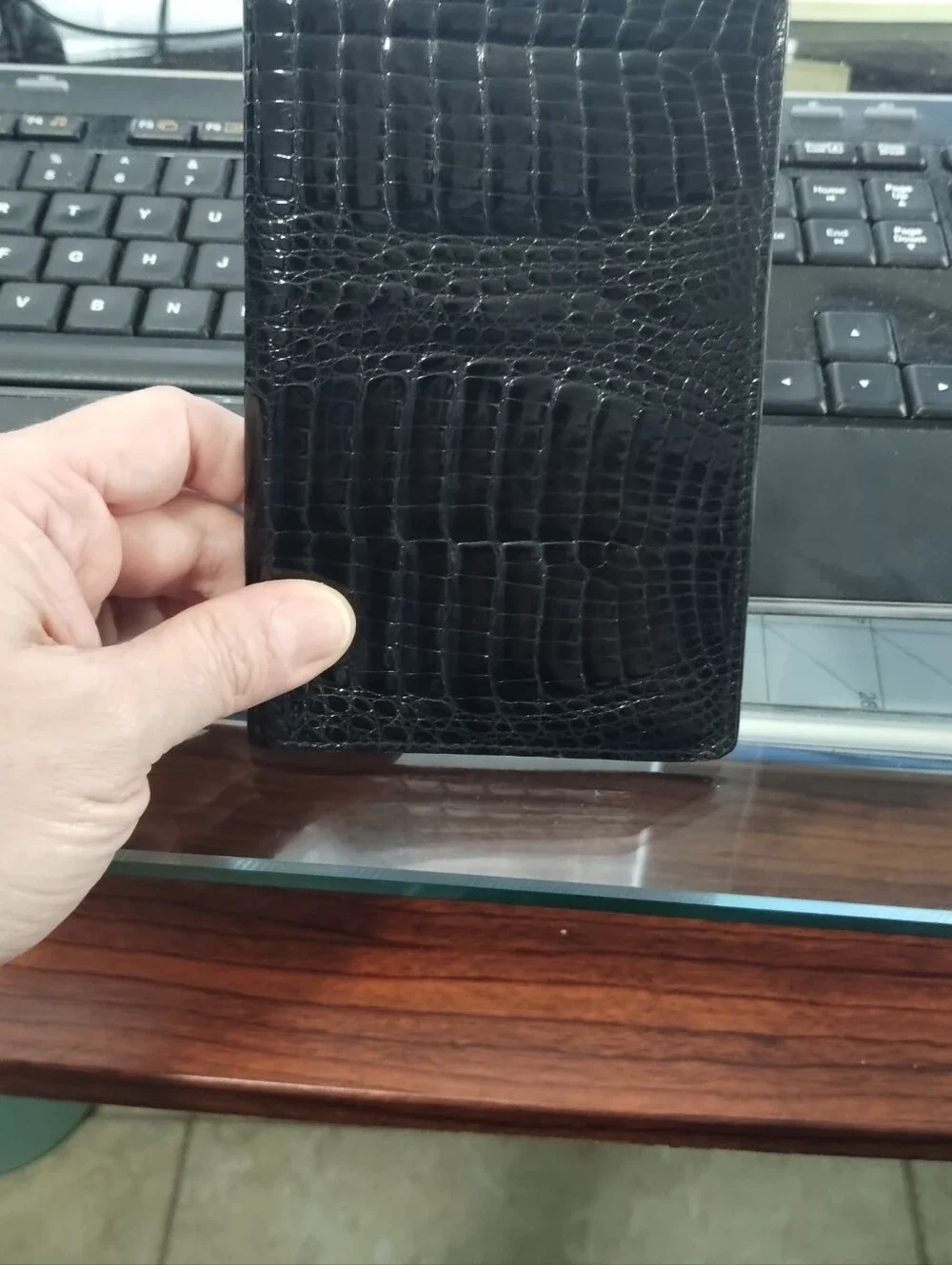 Mila Schon Black Croc-Embossed Leather Wallet Or Travel Wallet